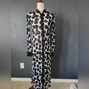 Petit Pois By Viviana G Women's Sheer Polka Dot Full Length Shirt Dress Small